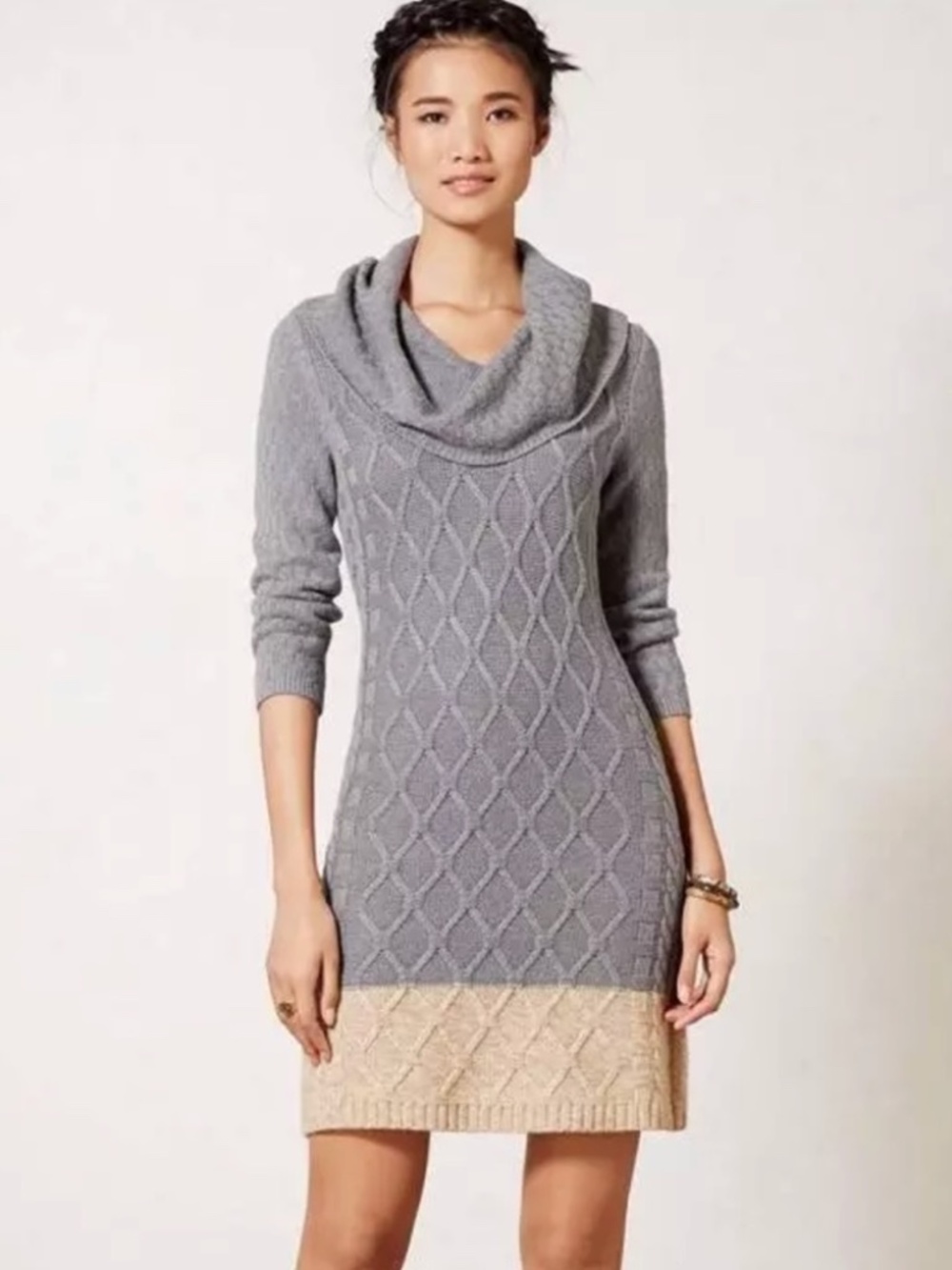 Anthropologie Sparrow Sweater Dress Womens Small Cowl Neck Cable Knit